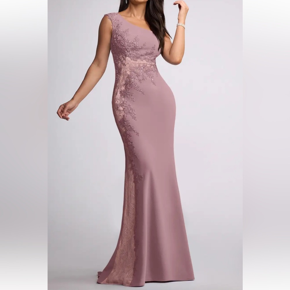 Azazie Juliane Sequins and Lace Mermaid Gown in Dusty Rose Size 16